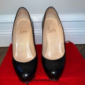 Christian Louboutin Black Leather Platform Round Toe Heels 37